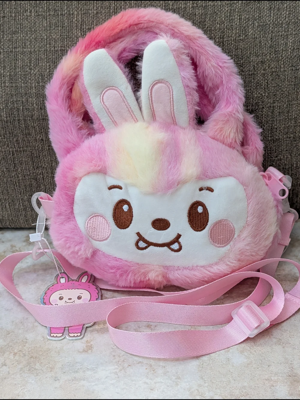 Danbar Pink Bunny Plush Crossbody Bag New
